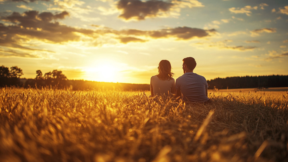 Couple practising language at sunset