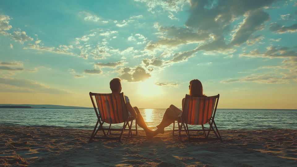 Casal praticando idioma ao pôr do sol