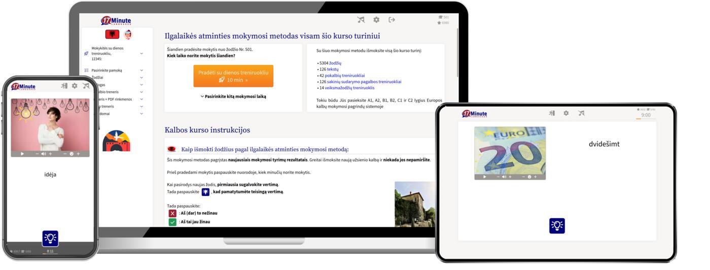 albanų kalbos kurso ekrano kopija