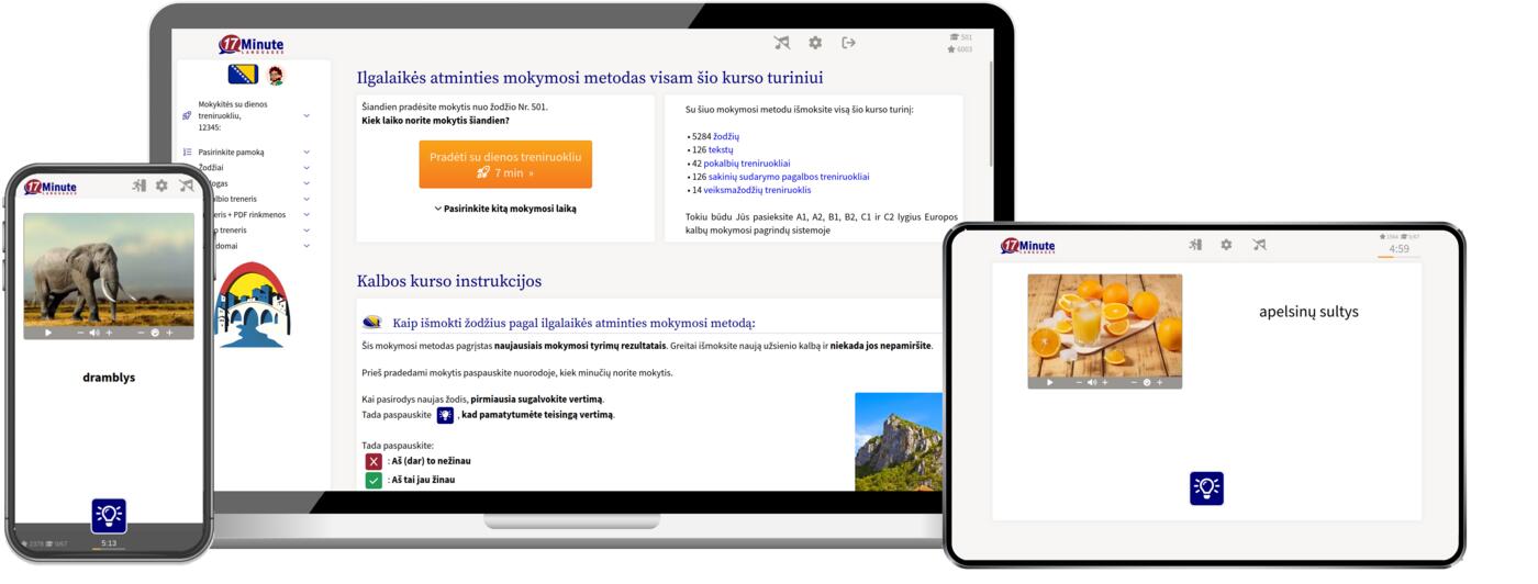 bosnių kalbos kurso ekrano kopija