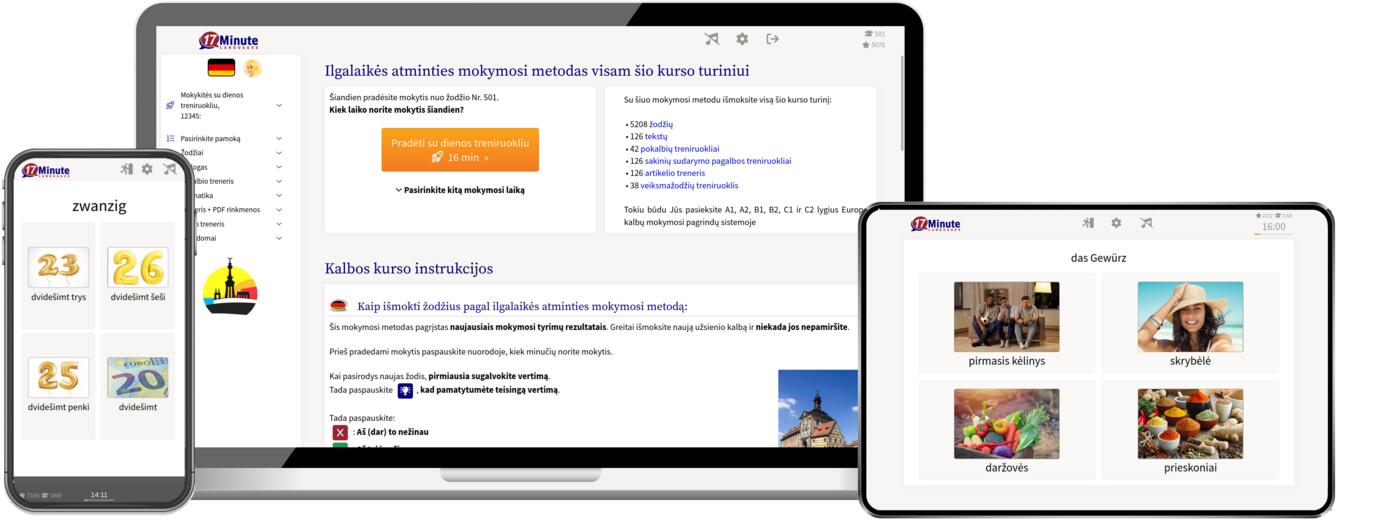 vokiečių kalbos kurso ekrano kopija