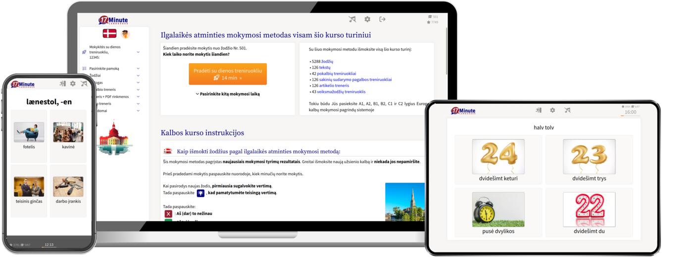 danų kalbos kurso ekrano kopija