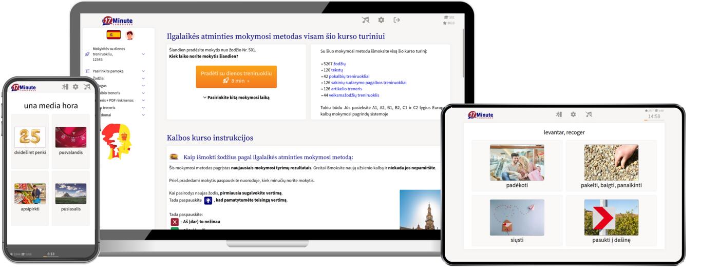 ispanų kalbos kurso ekrano kopija