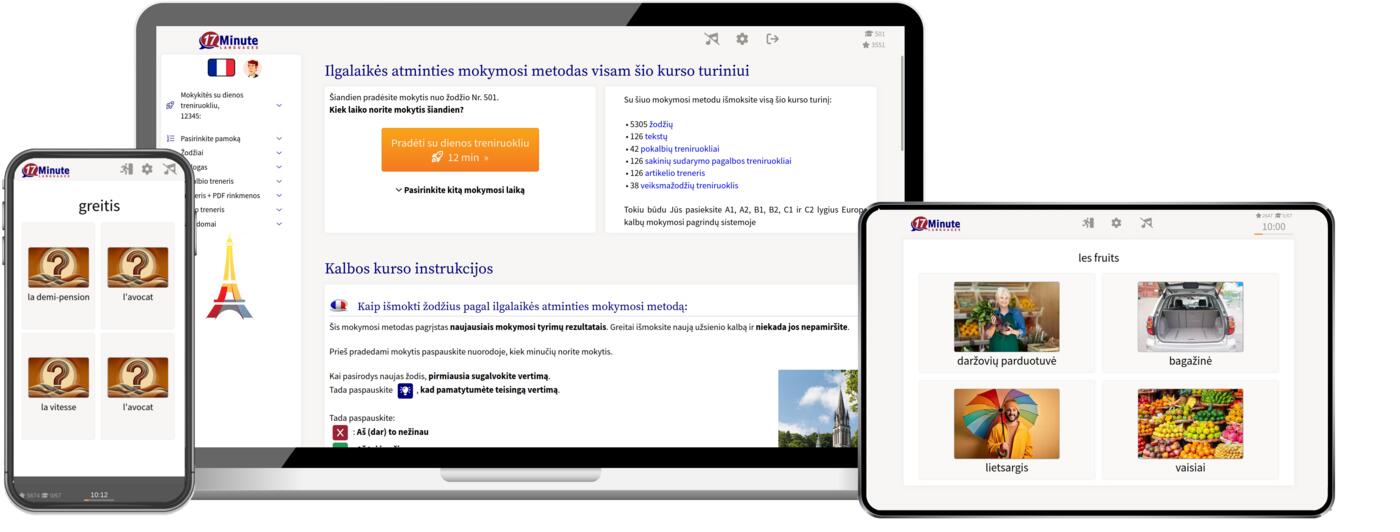 prancūzų kalbos kurso ekrano kopija