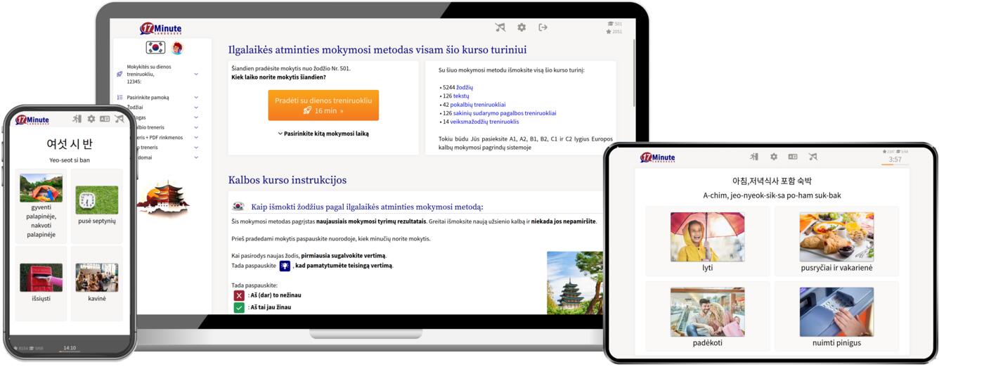 korėjiečių kalbos kurso ekrano kopija