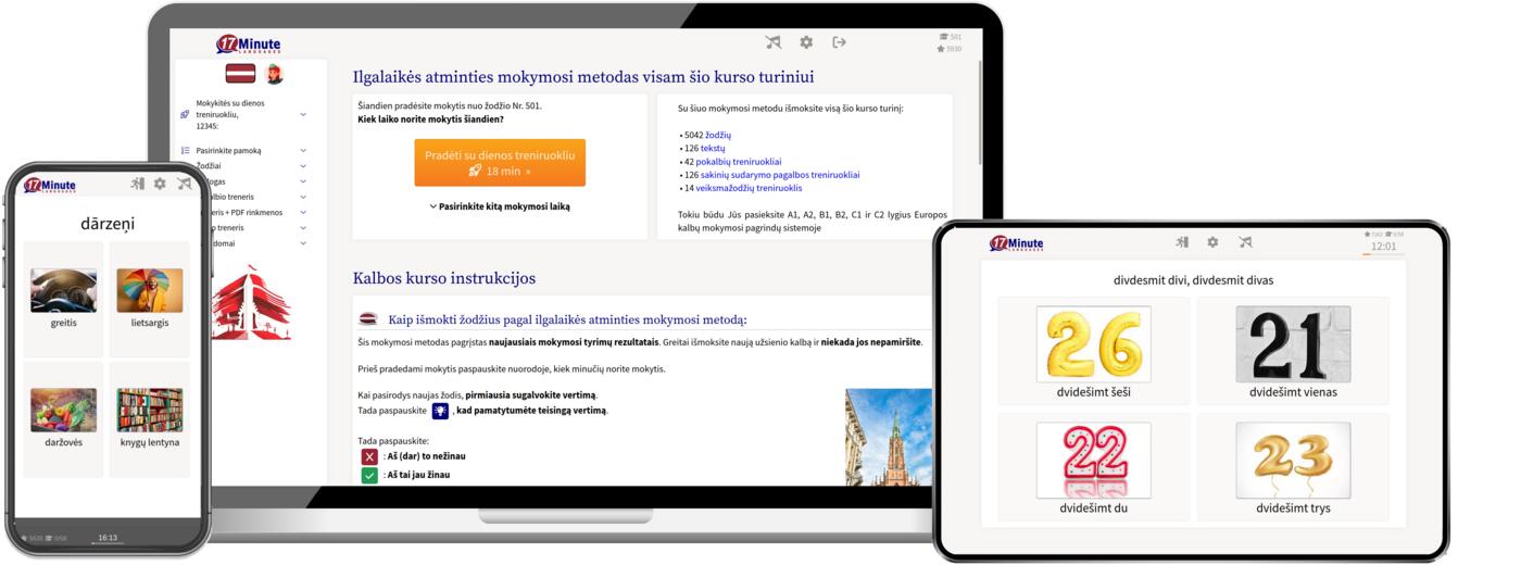 latvių kalbos kurso ekrano kopija