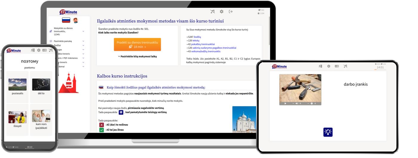 rusų kalbos kurso ekrano kopija