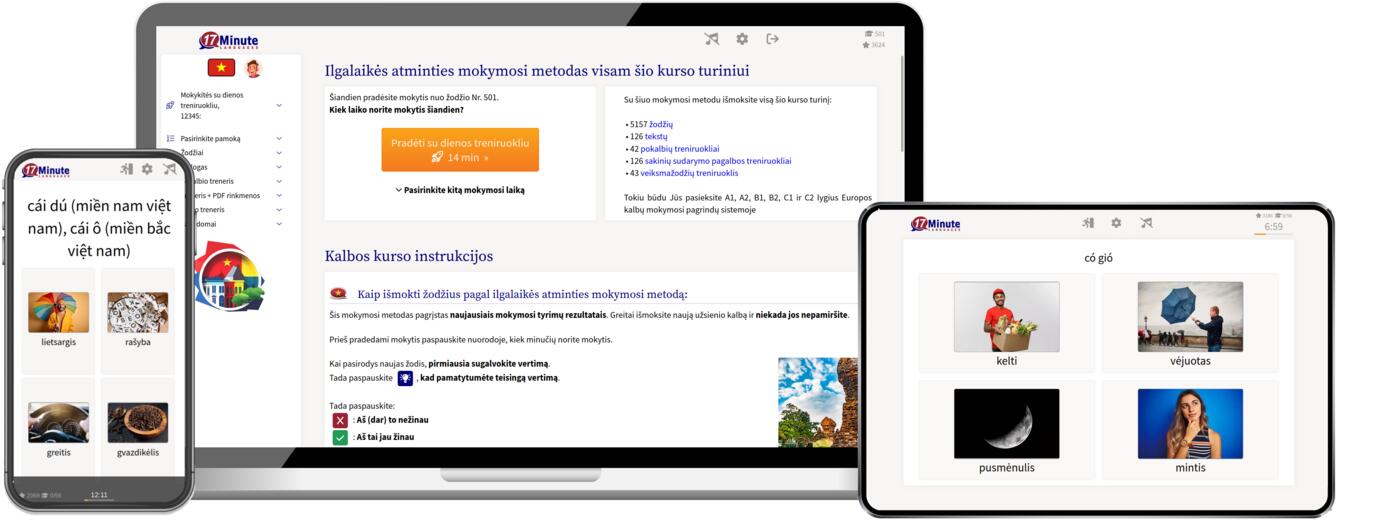 vietnamiečių kalbos kurso ekrano kopija