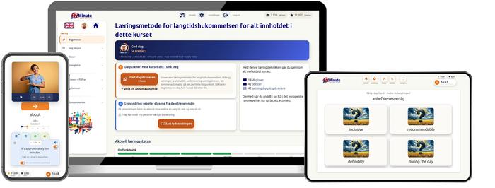 skjermbilde av kurset for viderekomne i engelsk fra 17 Minute Languages