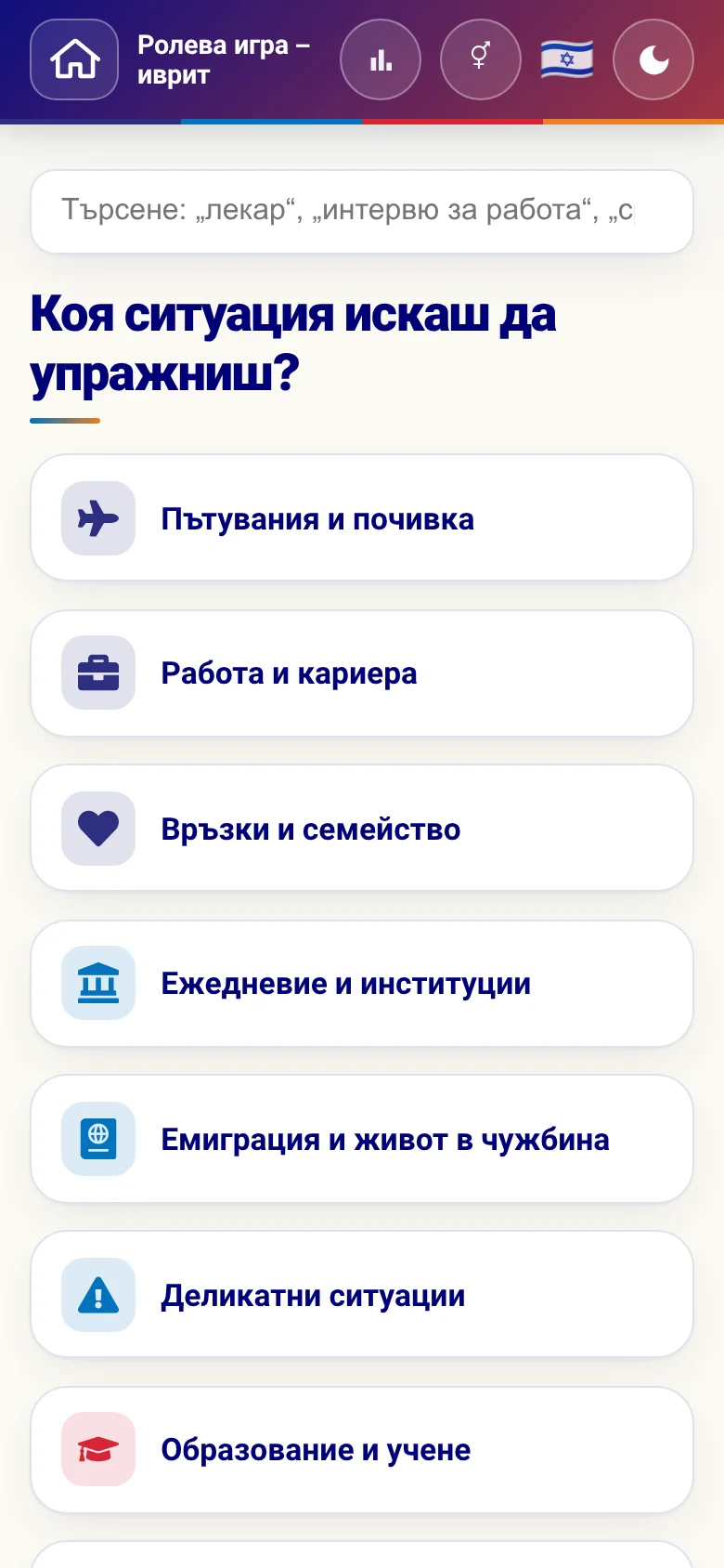 Телефон: тематичните области на ролевите игри.