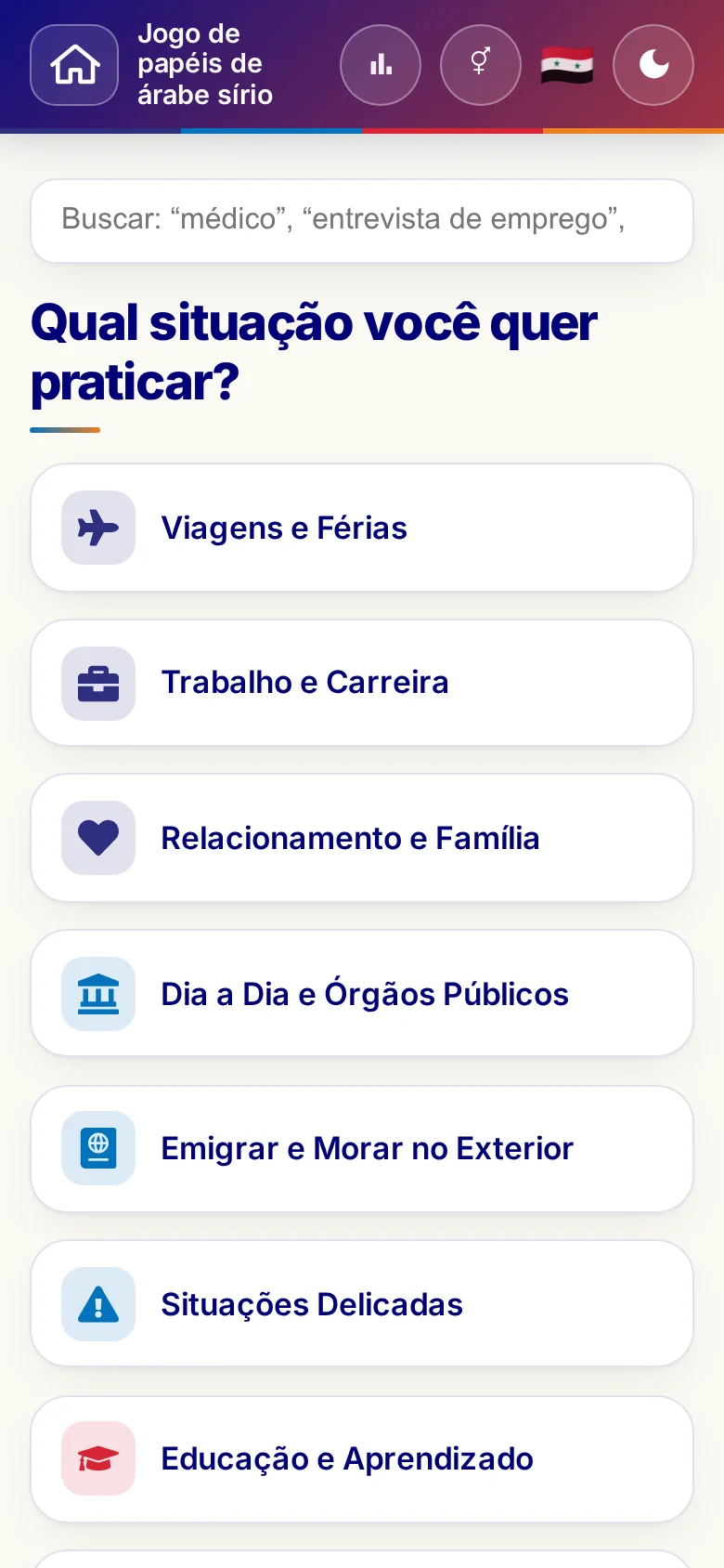 Celular: as áreas temáticas do Jogo de papéis.