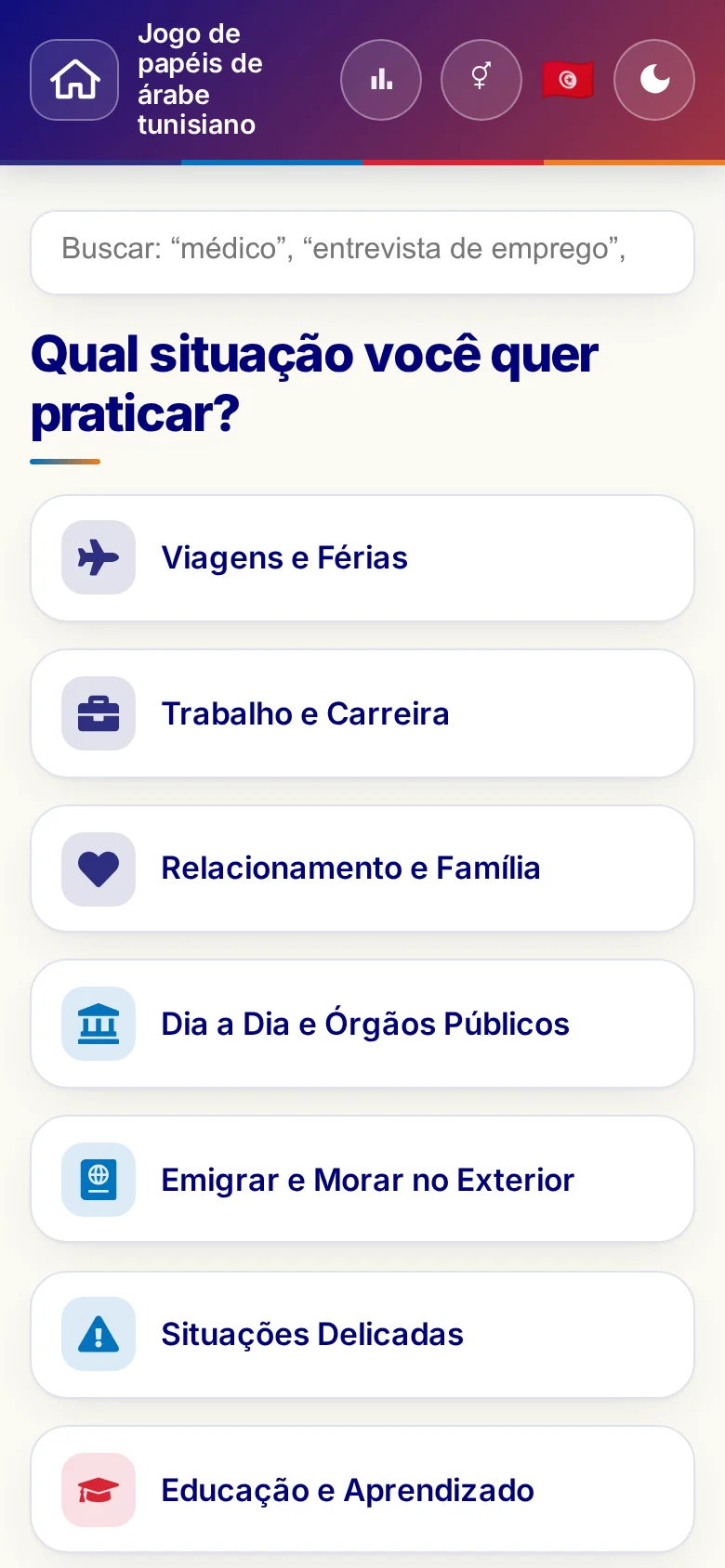 Celular: as áreas temáticas do Jogo de papéis.