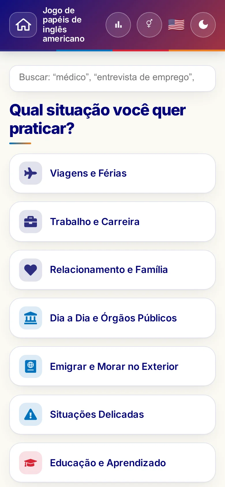 Celular: as áreas temáticas do Jogo de papéis.