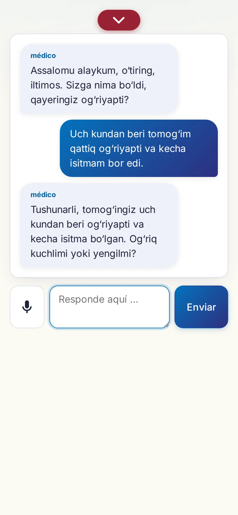 Móvil: una conversación en marcha con entrada por micrófono.