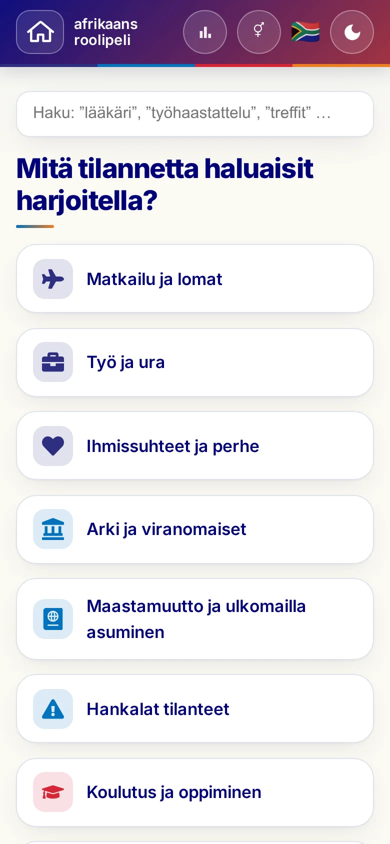 Puhelin: roolipelien elämäntilanteet.