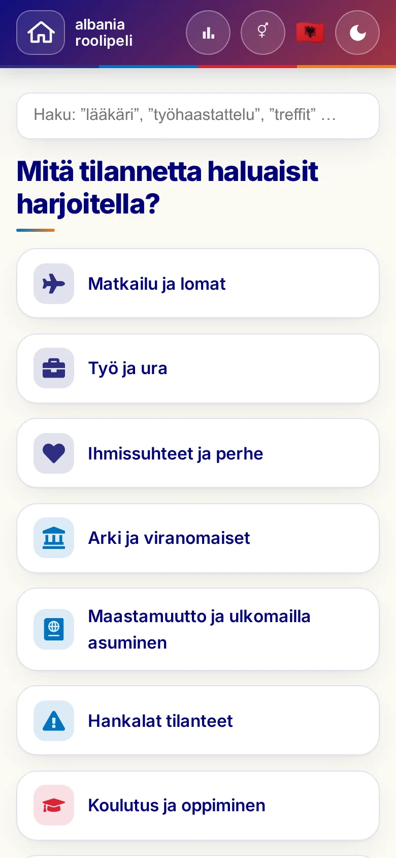 Puhelin: roolipelien elämäntilanteet.