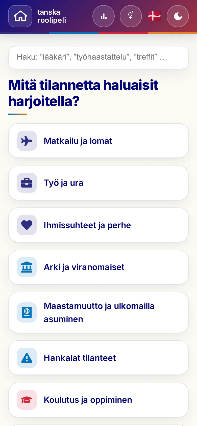Puhelin: roolipelien elämäntilanteet.