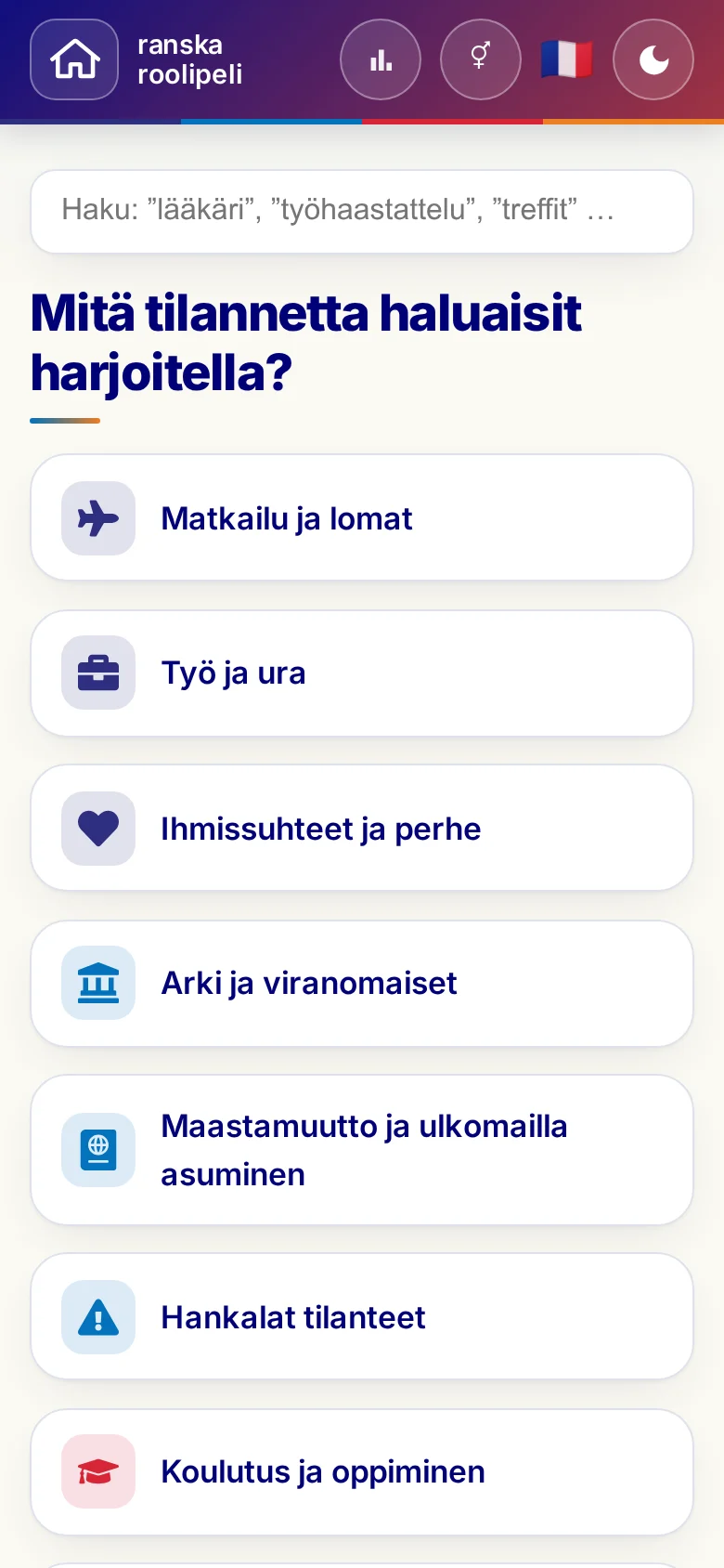 Puhelin: roolipelien elämäntilanteet.