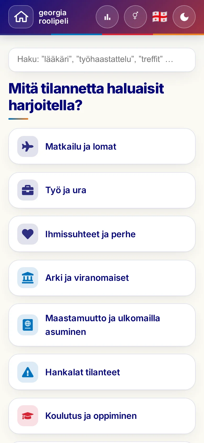 Puhelin: roolipelien elämäntilanteet.