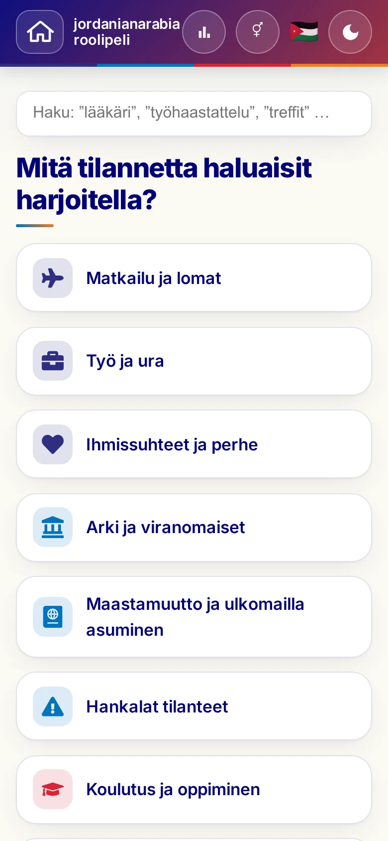 Puhelin: roolipelien elämäntilanteet.