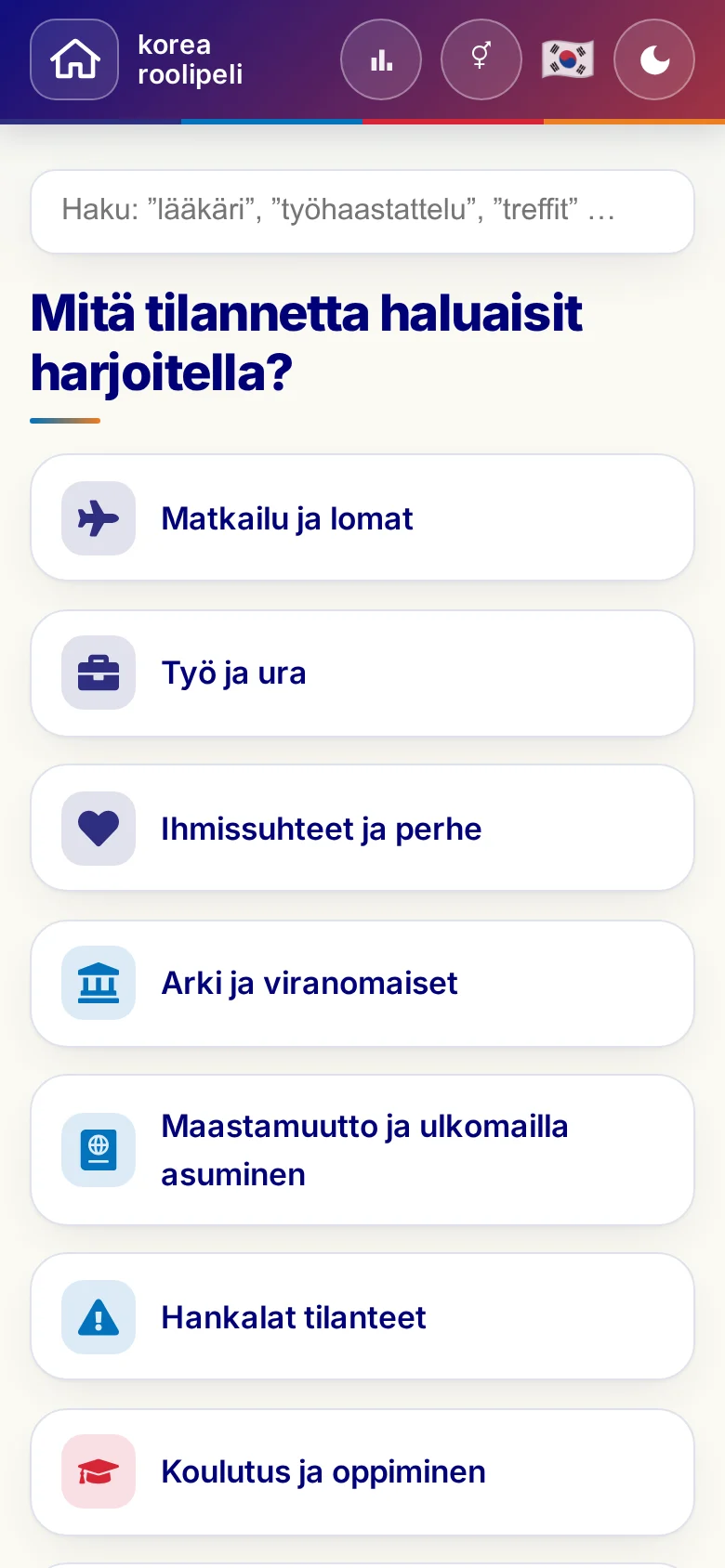 Puhelin: roolipelien elämäntilanteet.