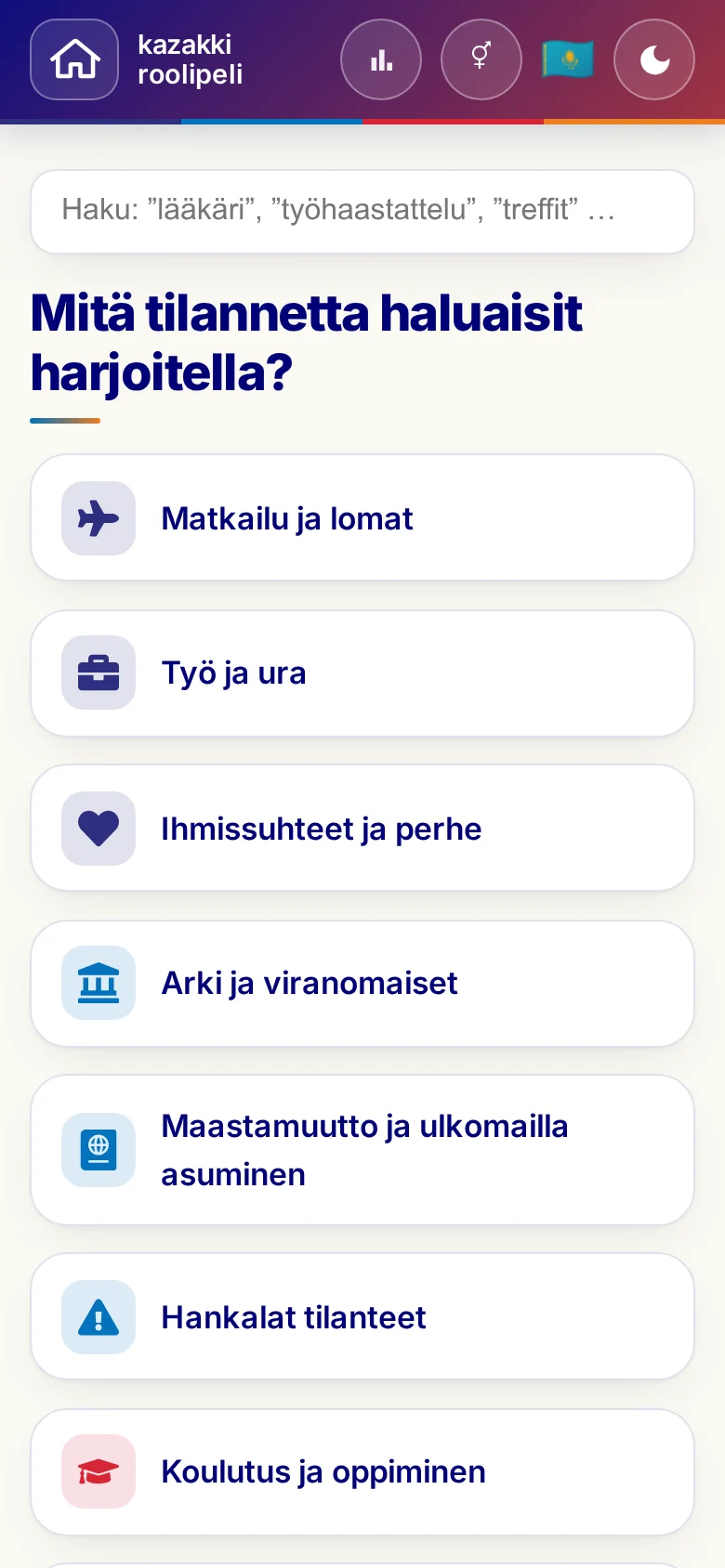 Puhelin: roolipelien elämäntilanteet.