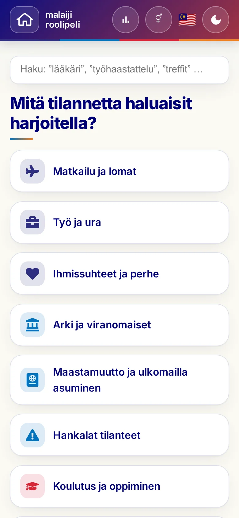 Puhelin: roolipelien elämäntilanteet.