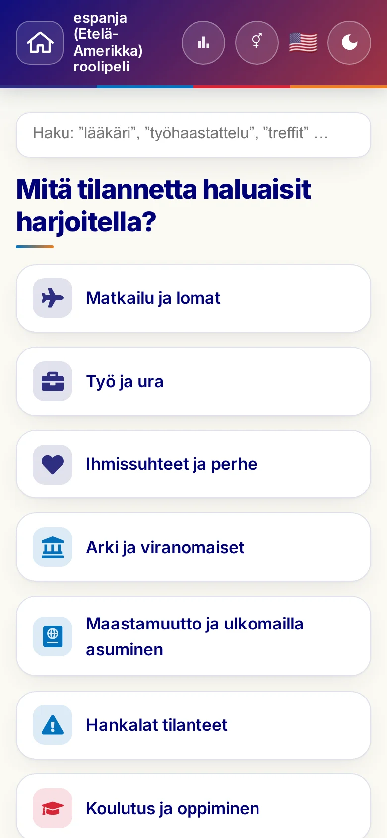 Puhelin: roolipelien elämäntilanteet.