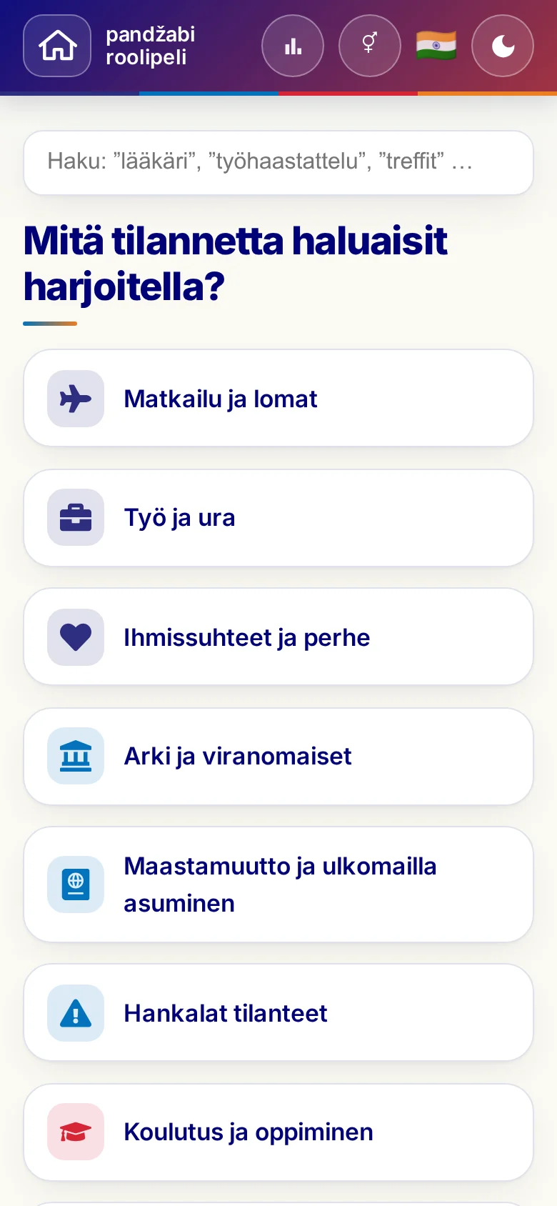 Puhelin: roolipelien elämäntilanteet.