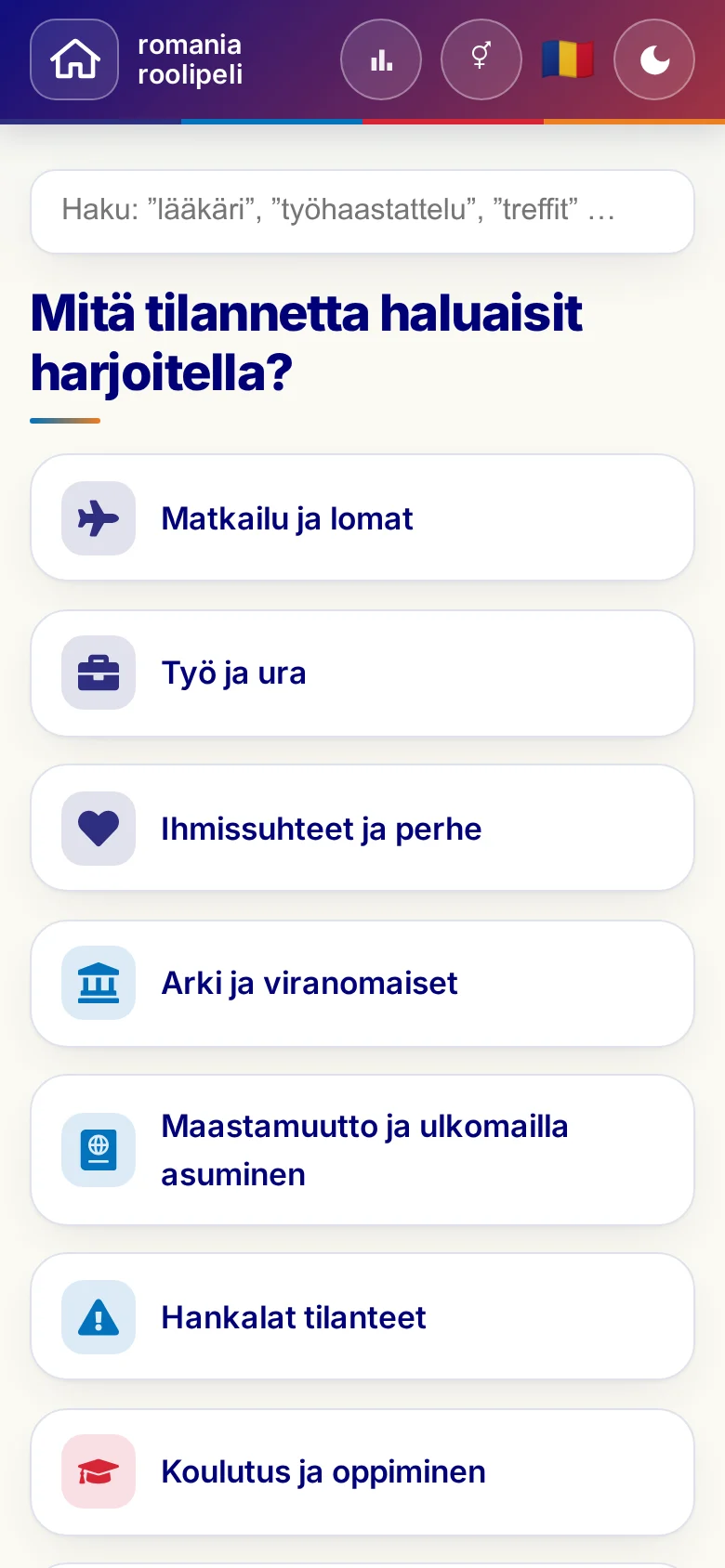 Puhelin: roolipelien elämäntilanteet.