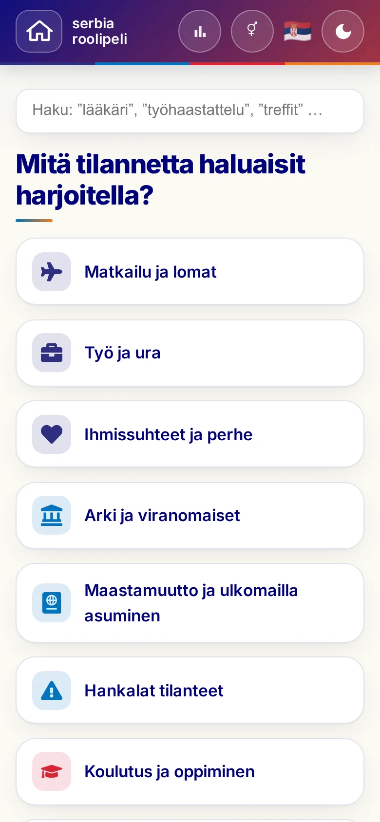 Puhelin: roolipelien elämäntilanteet.