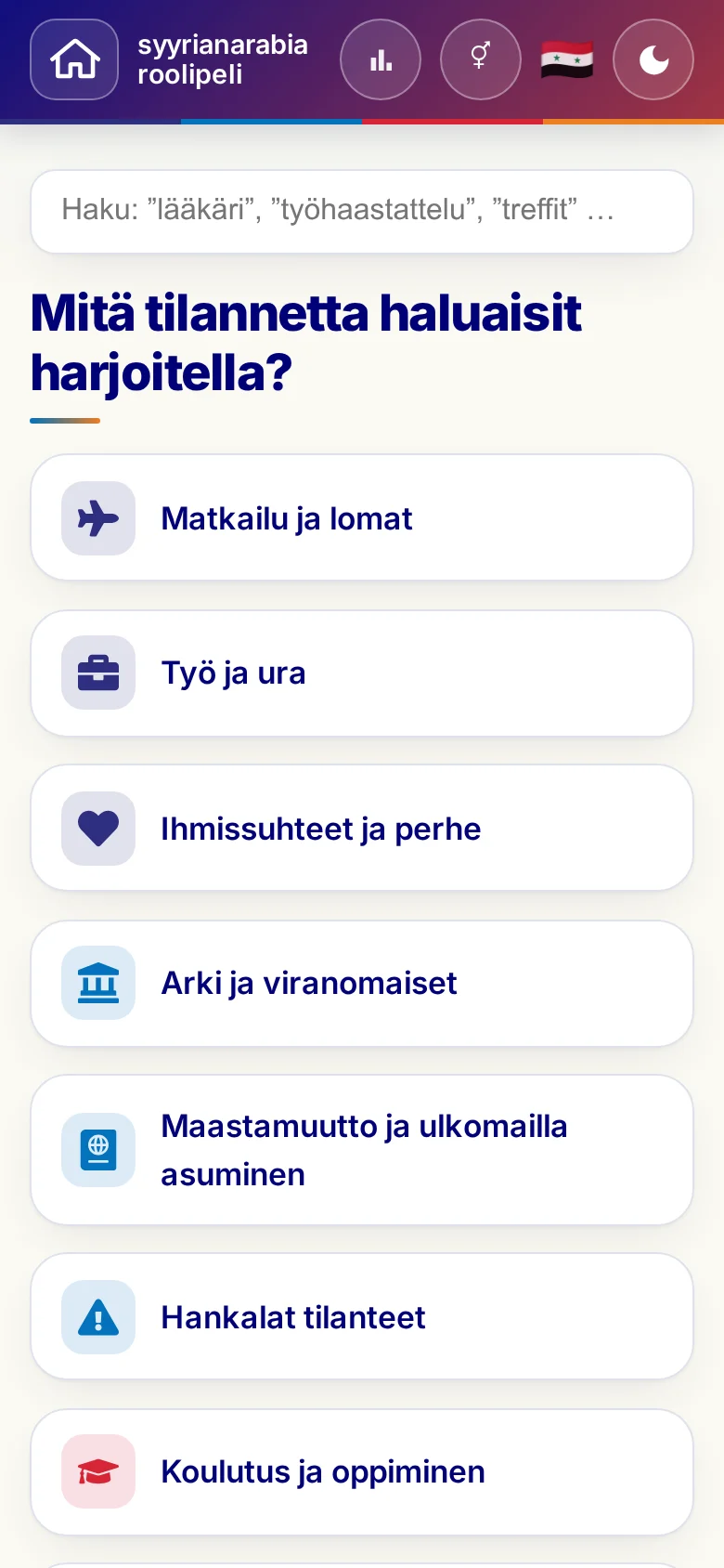 Puhelin: roolipelien elämäntilanteet.