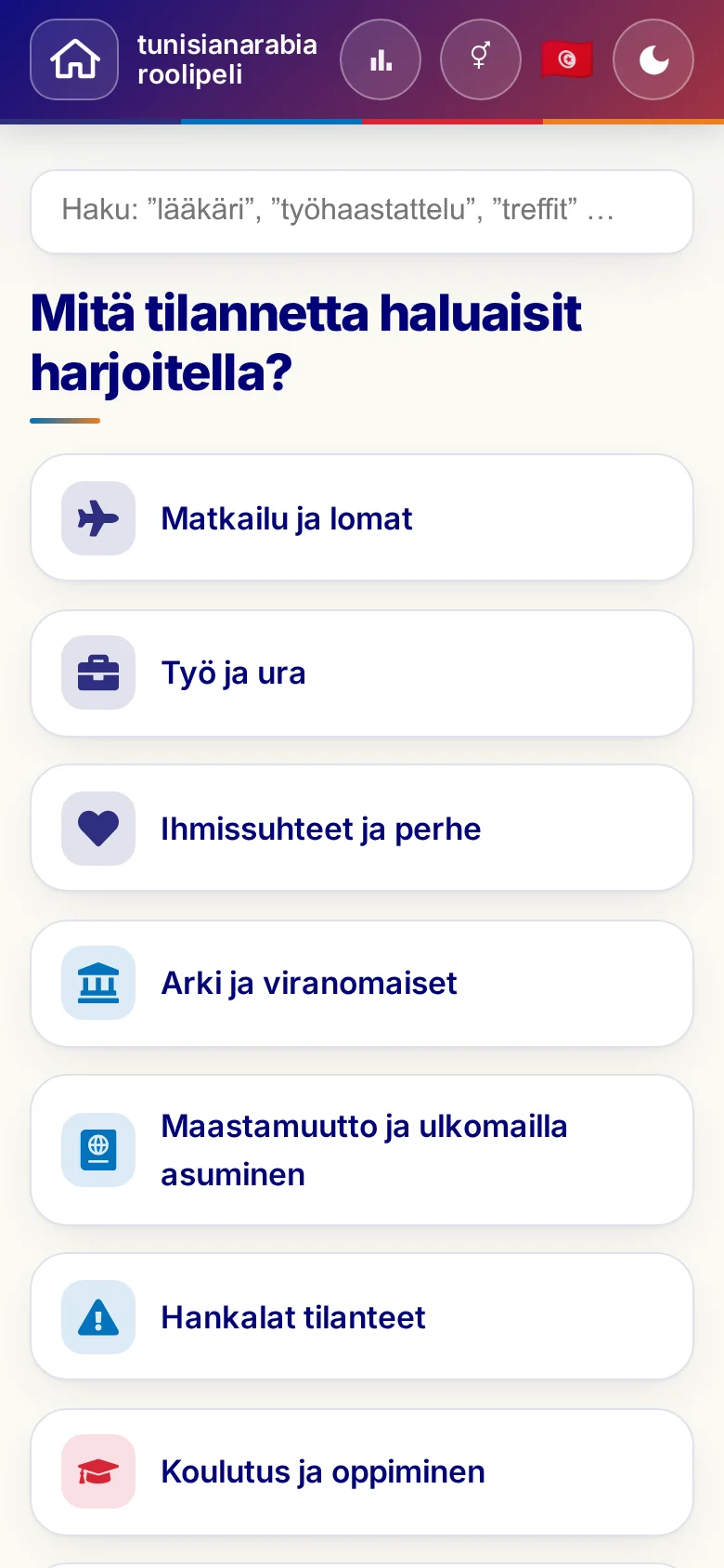 Puhelin: roolipelien elämäntilanteet.