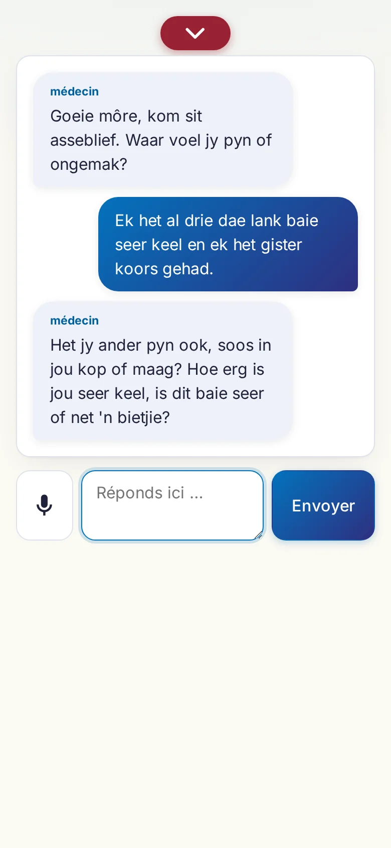 Mobile : une conversation en cours avec saisie au micro.