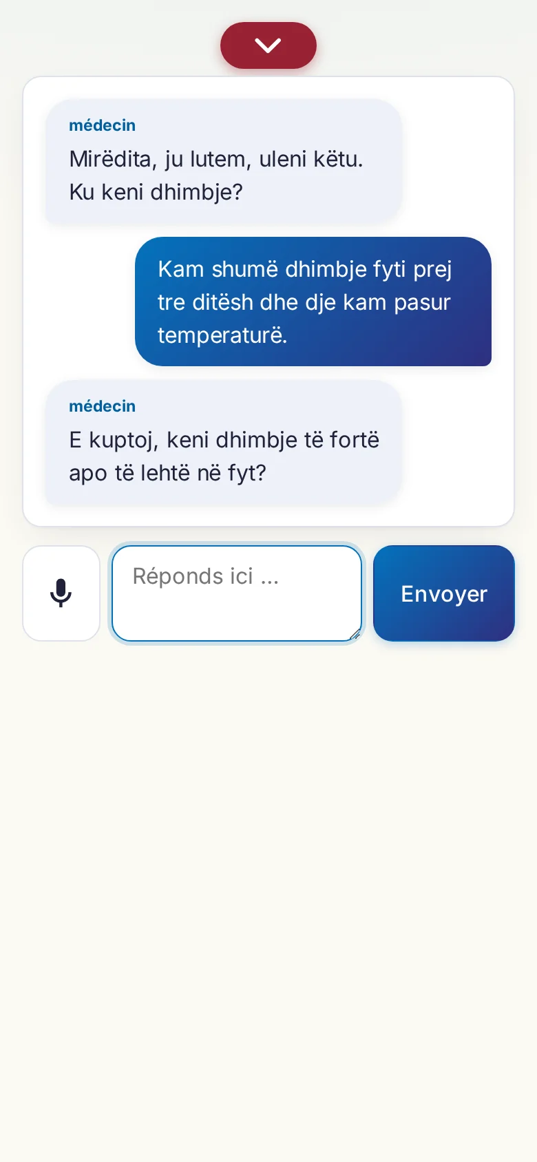Mobile : une conversation en cours avec saisie au micro.