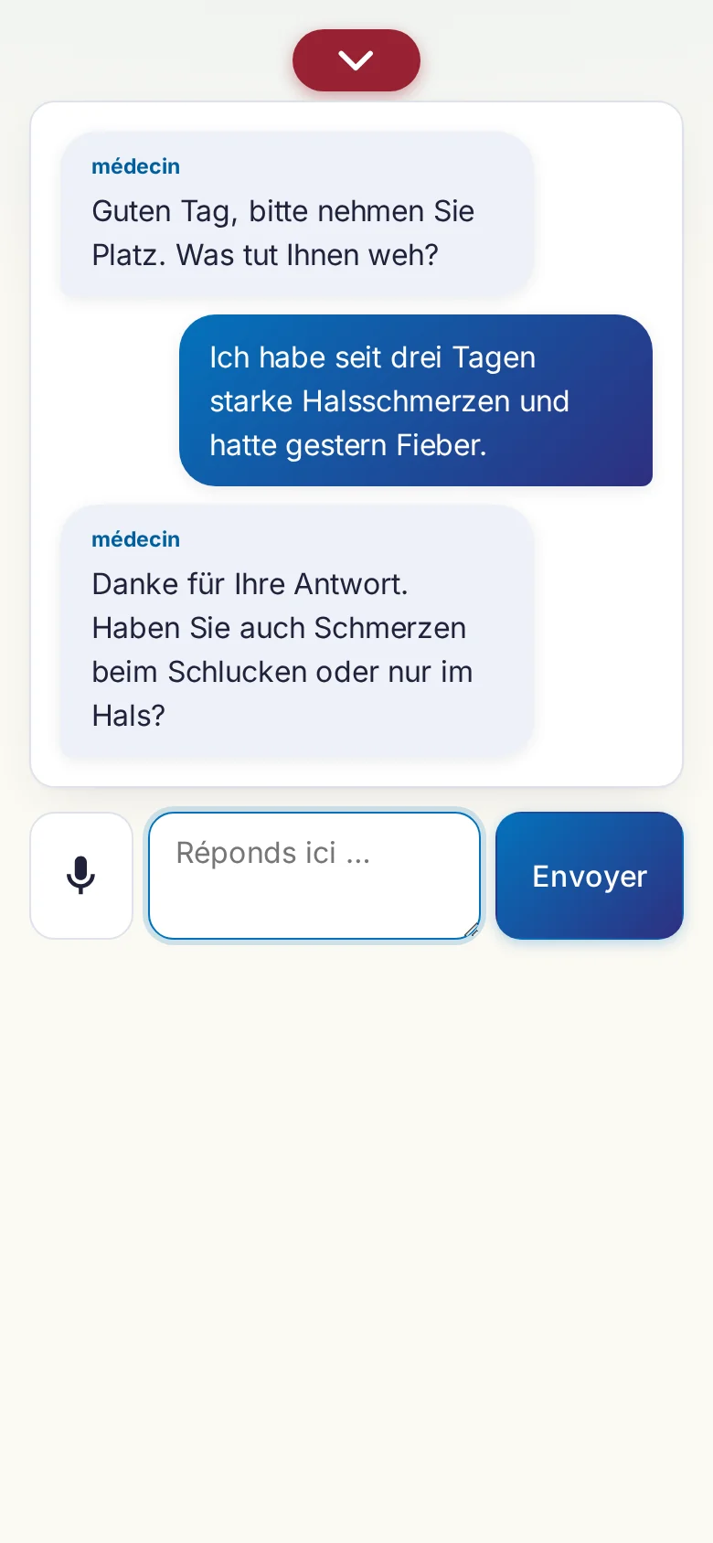Mobile : une conversation en cours avec saisie au micro.