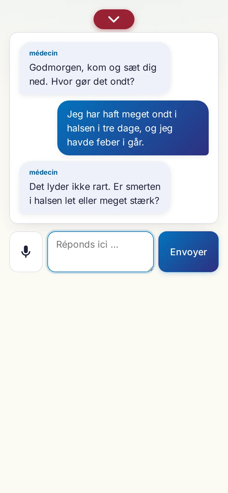 Mobile : une conversation en cours avec saisie au micro.