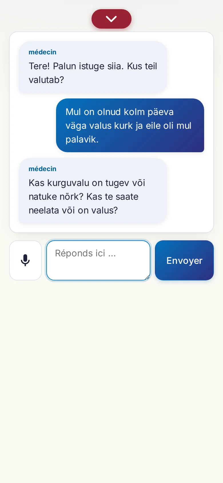 Mobile : une conversation en cours avec saisie au micro.