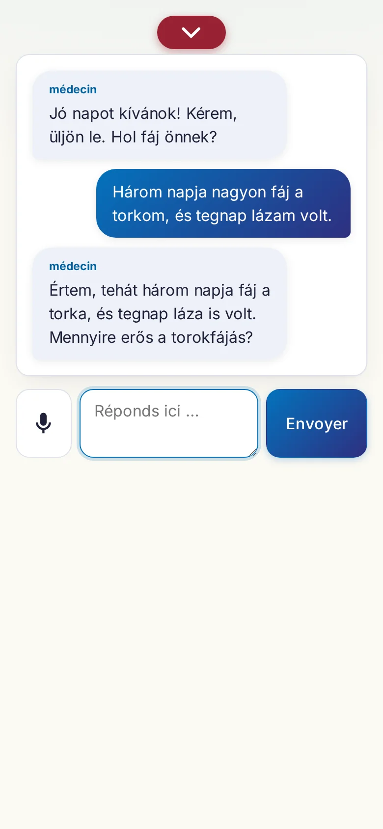 Mobile : une conversation en cours avec saisie au micro.