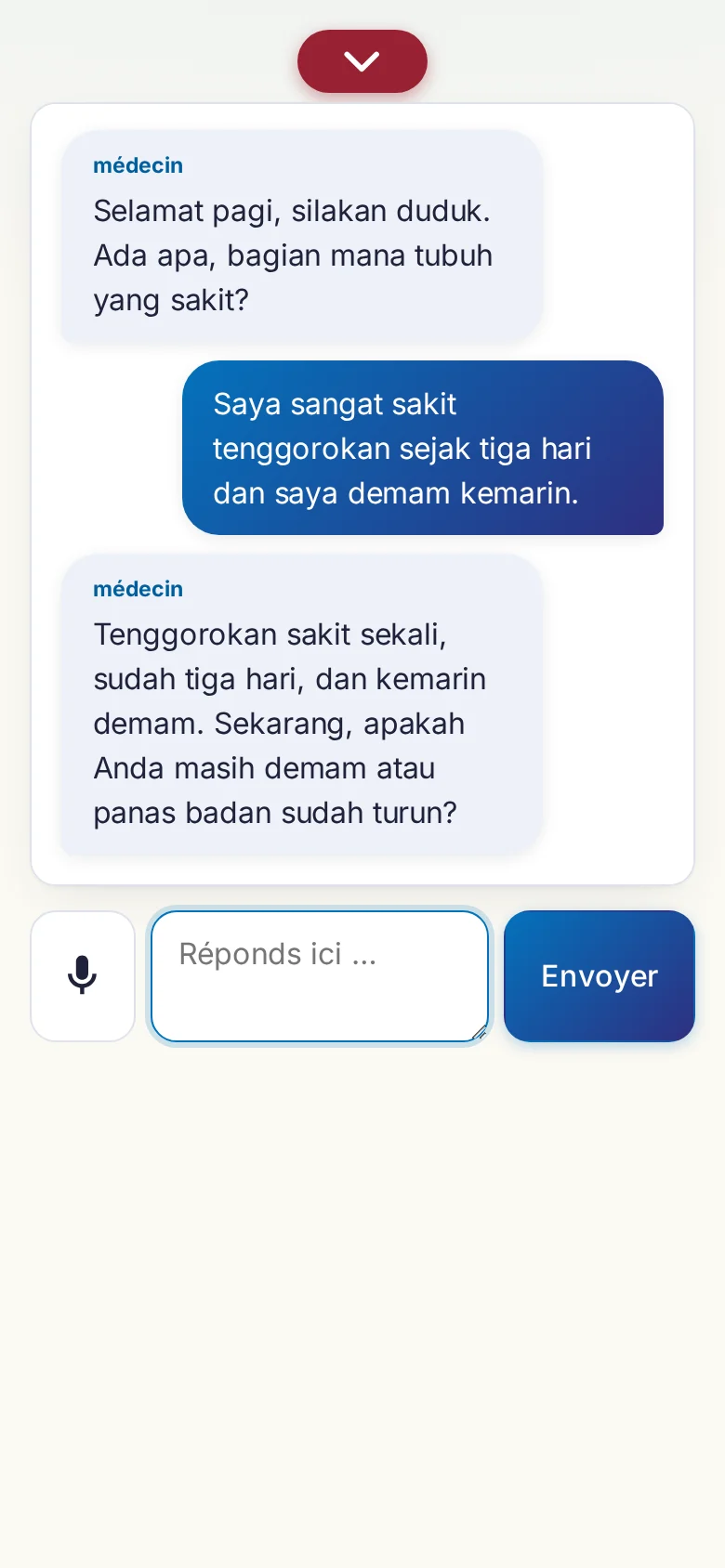 Mobile : une conversation en cours avec saisie au micro.