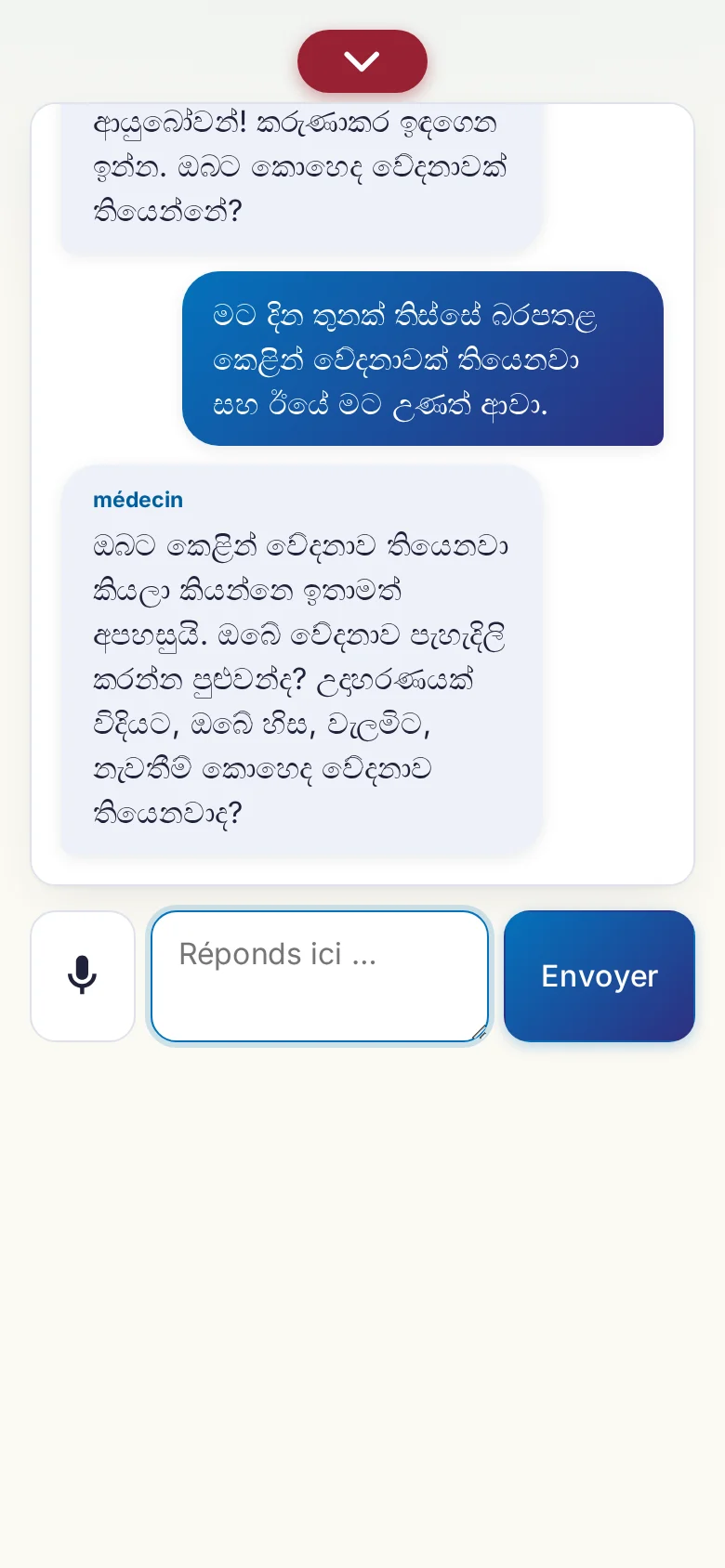 Mobile : une conversation en cours avec saisie au micro.