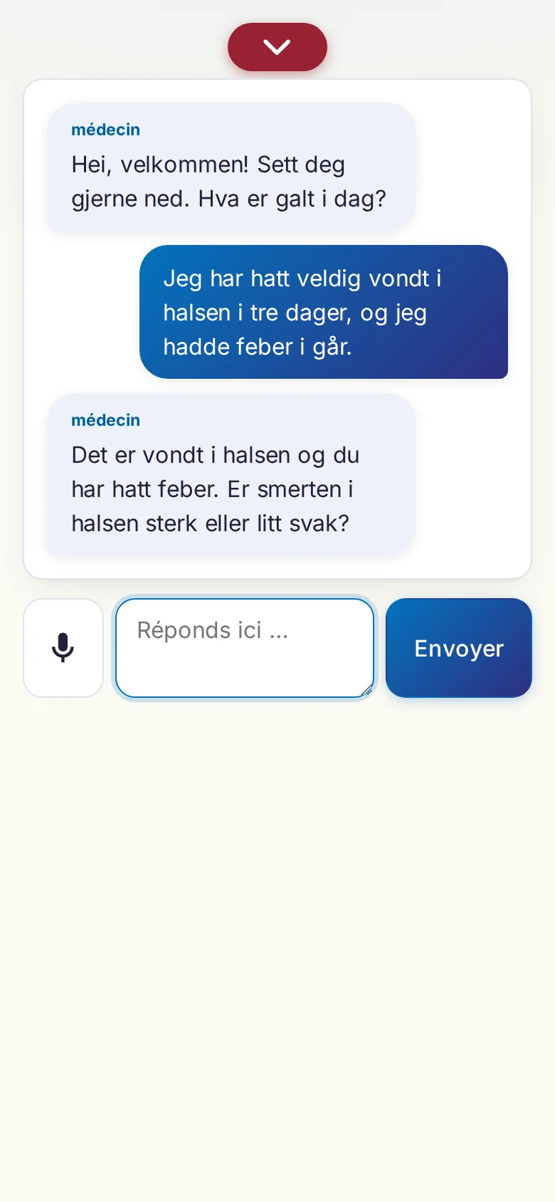 Mobile : une conversation en cours avec saisie au micro.