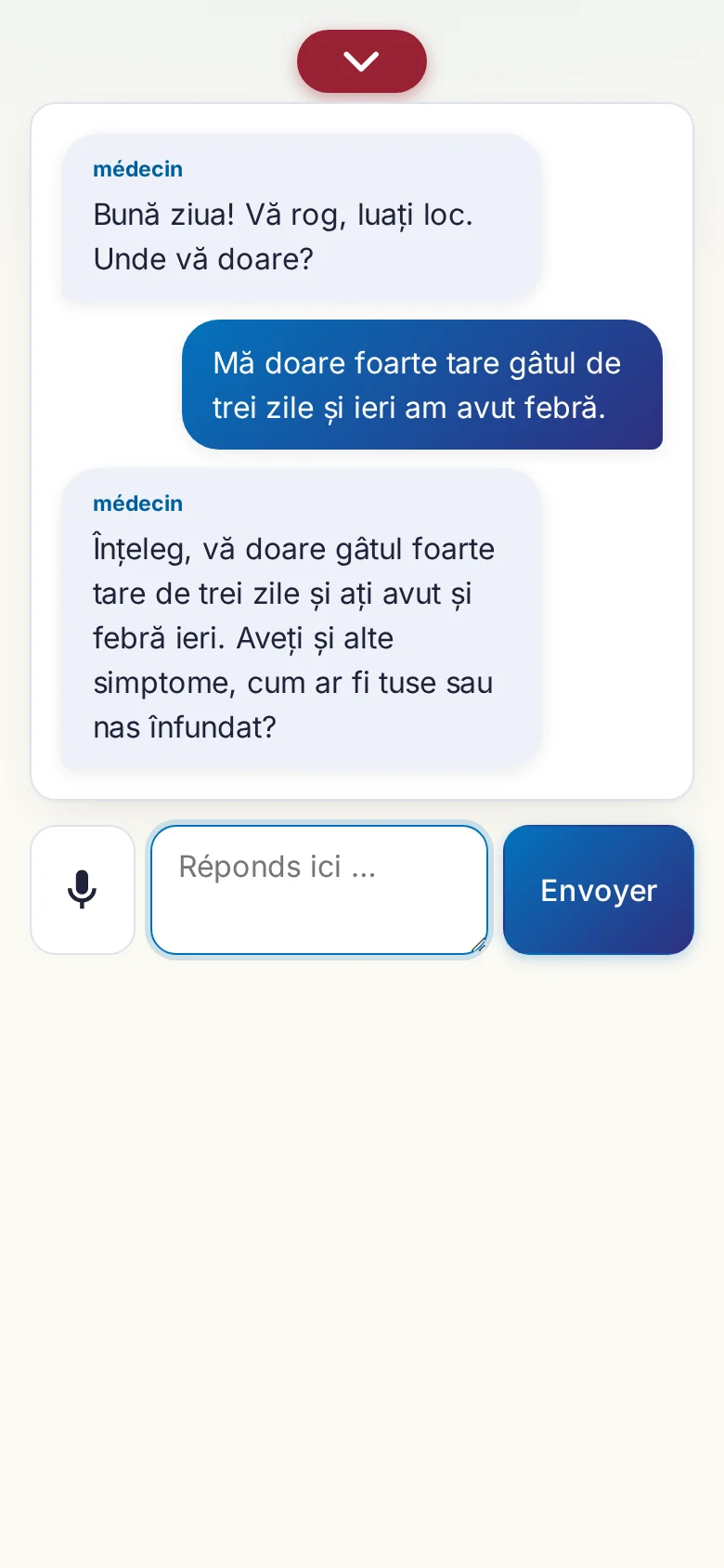 Mobile : une conversation en cours avec saisie au micro.
