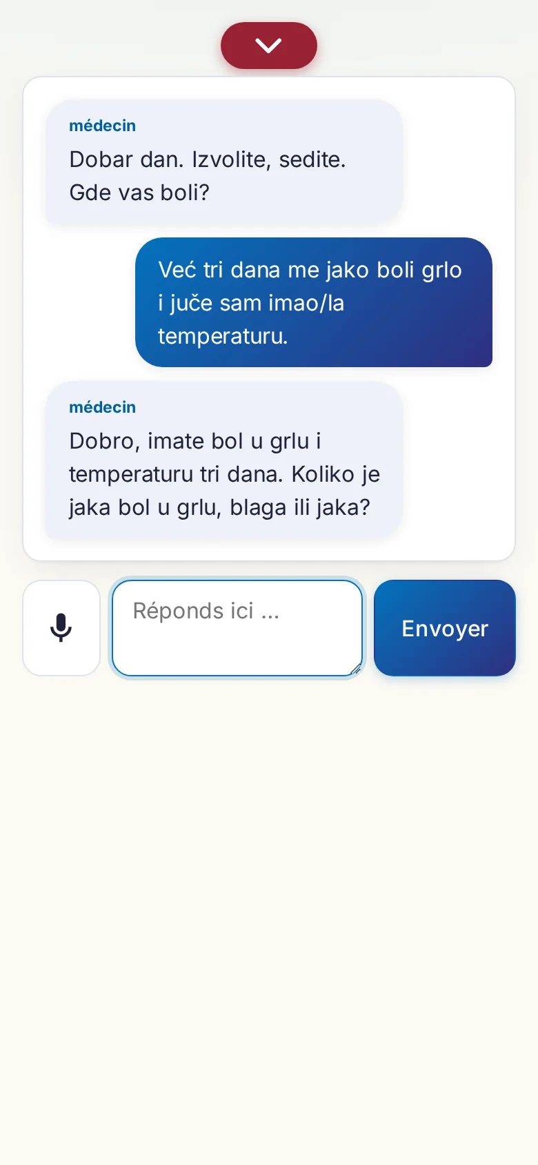 Mobile : une conversation en cours avec saisie au micro.