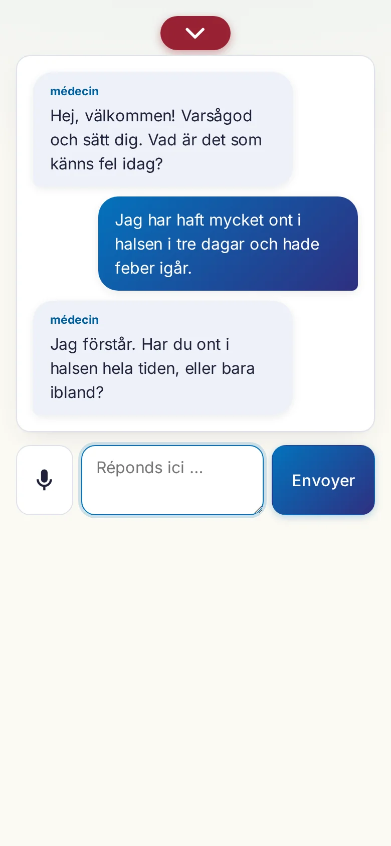 Mobile : une conversation en cours avec saisie au micro.