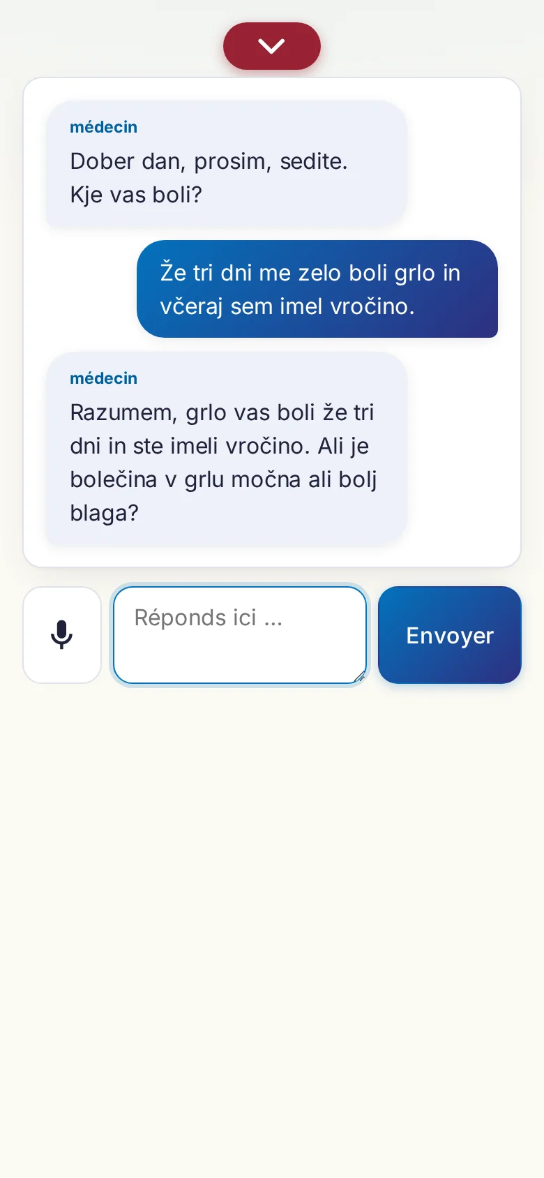 Mobile : une conversation en cours avec saisie au micro.