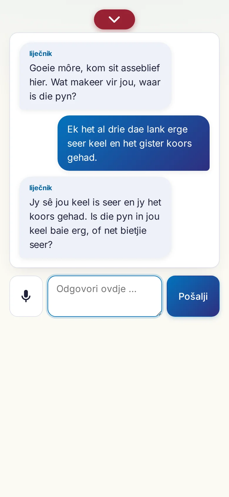 Mobitel: razgovor u tijeku s unosom preko mikrofona.