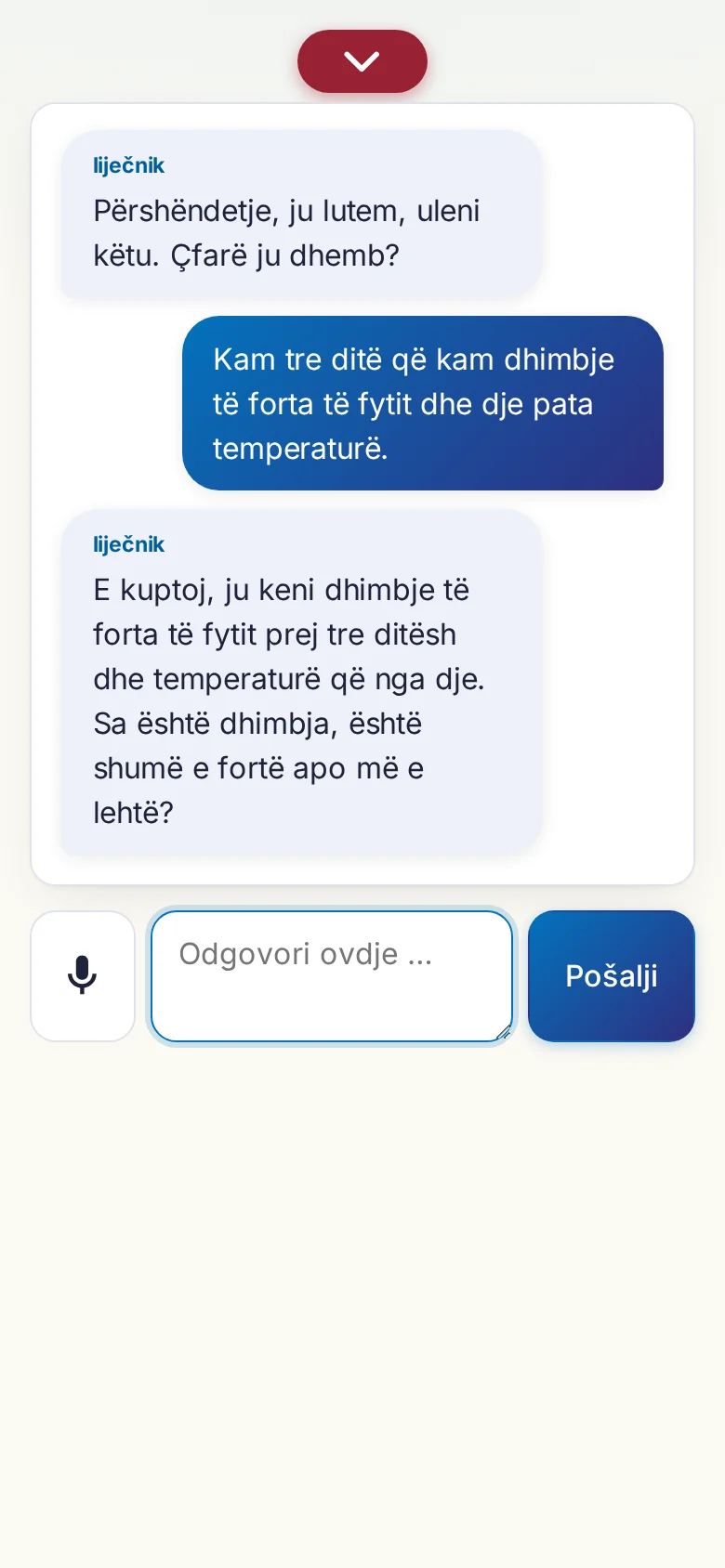 Mobitel: razgovor u tijeku s unosom preko mikrofona.
