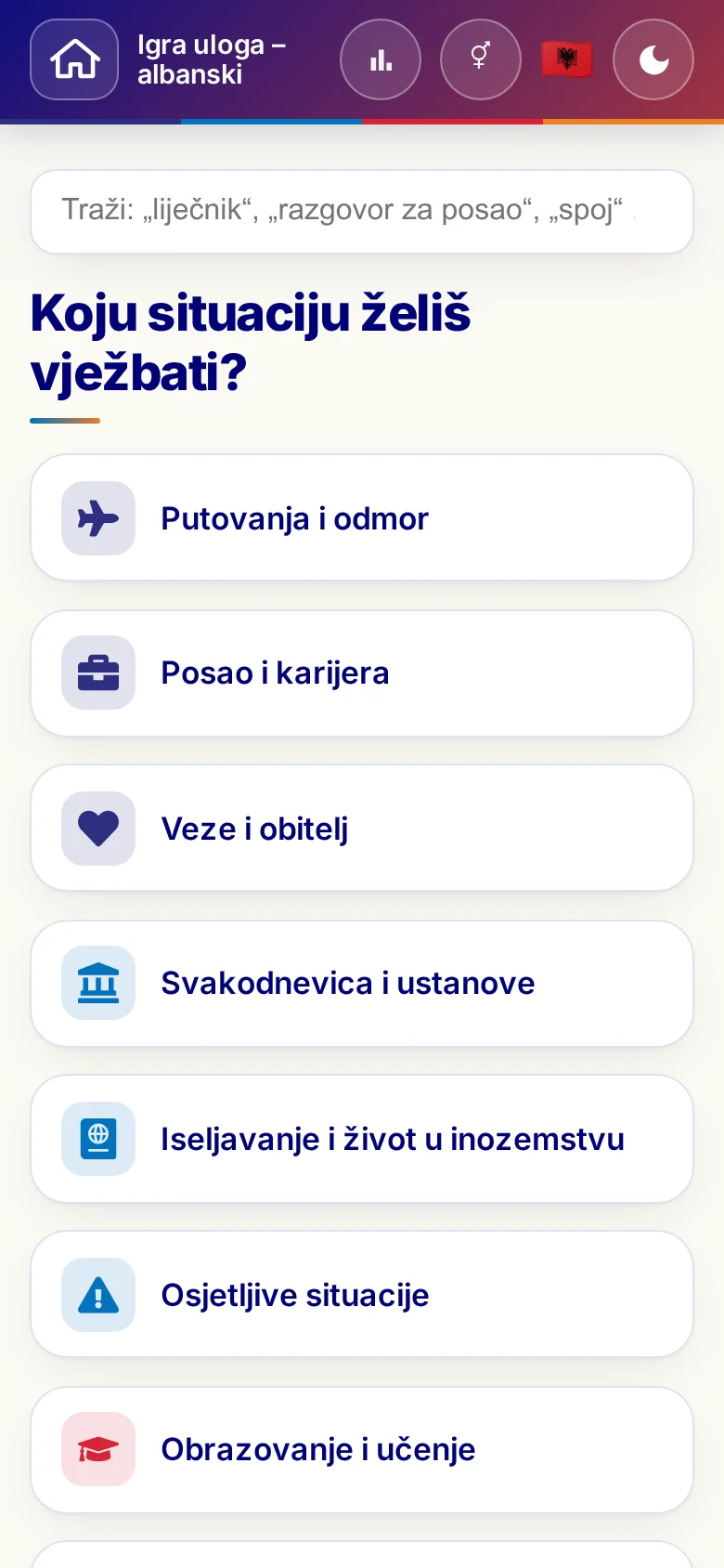 Mobitel: tematski svjetovi Jezične igre uloga.