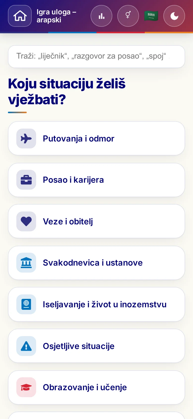 Mobitel: tematski svjetovi Jezične igre uloga.